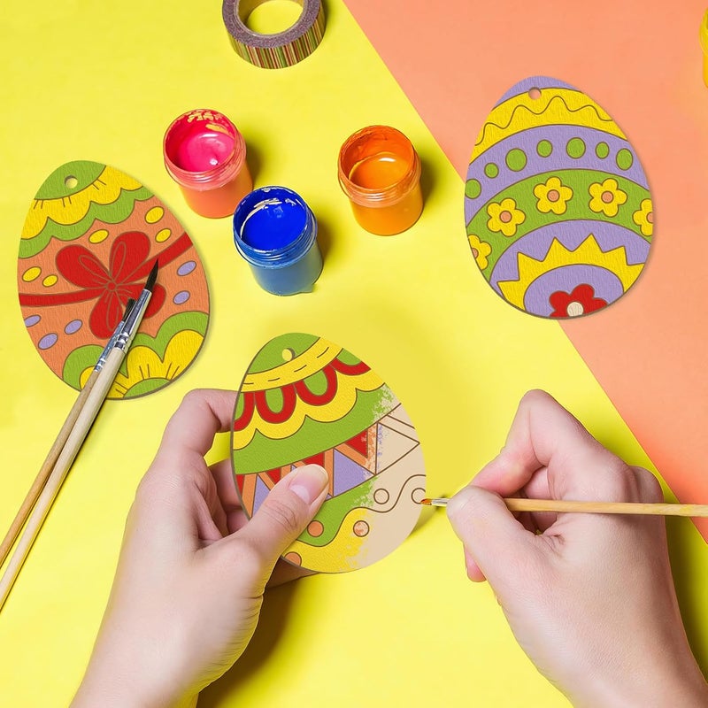 Sophena Large Size 7" Wooden Easter Ornaments to Paint, Egg Wooden DIY Blank Unfinished Round Wood Discs Ornament for Crafts Hanging Decorations(10 Different Patterns) - Image 3